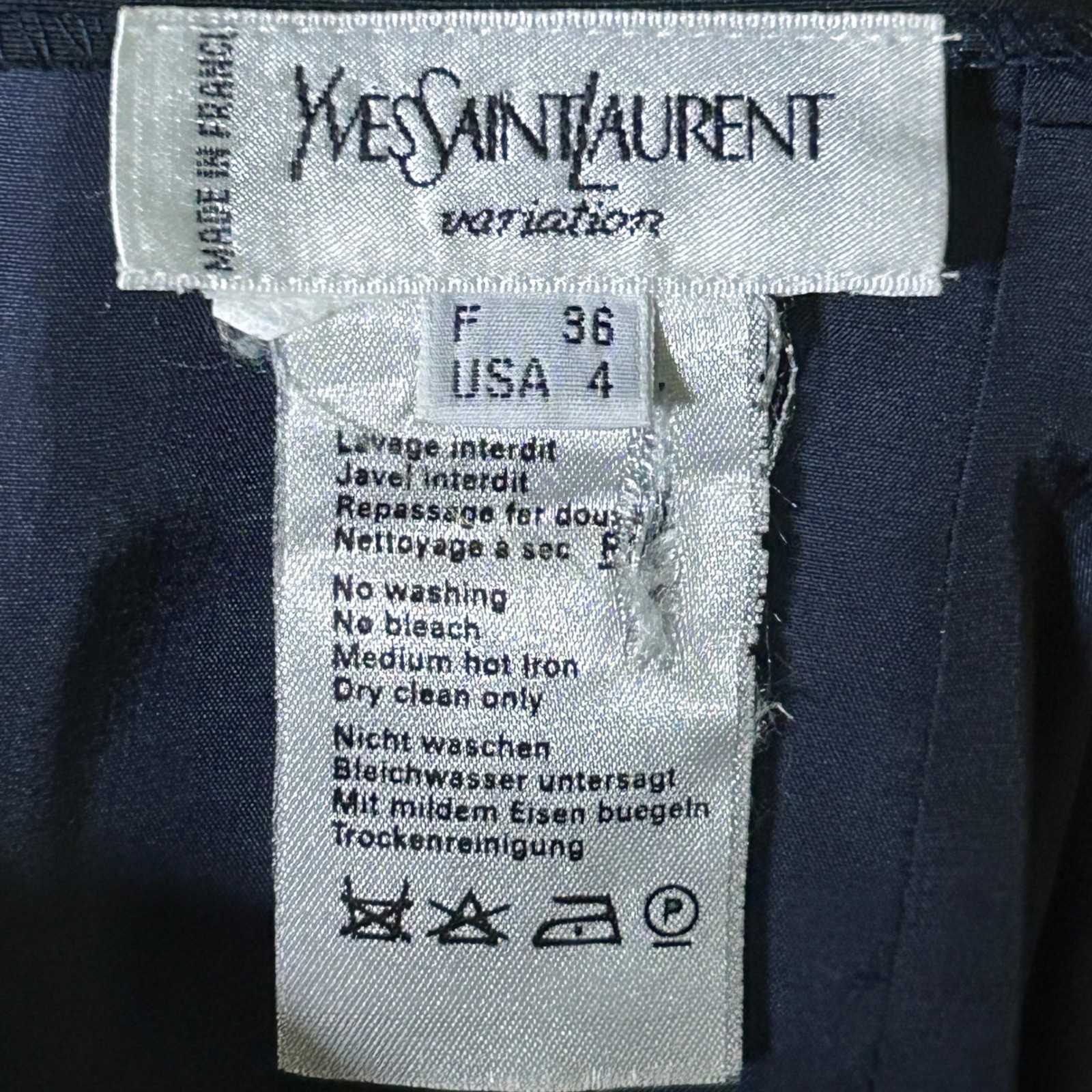 Vintage Yves Saint Laurent Variation Nav Blue Silk Pencil Skirt Made in France 4