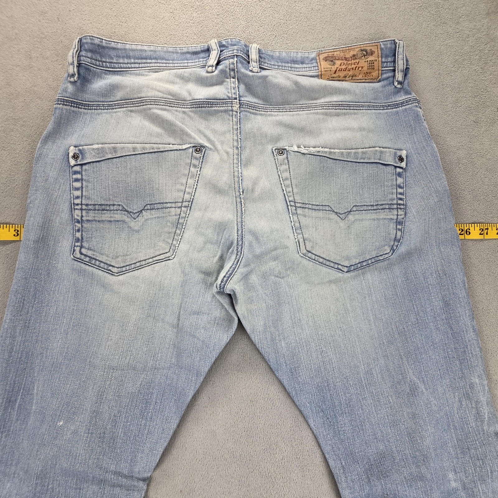 Diesel Jeans Mens 34×34 Blue Krooley Slim Carrot Distressed Zip Fly ORNV8