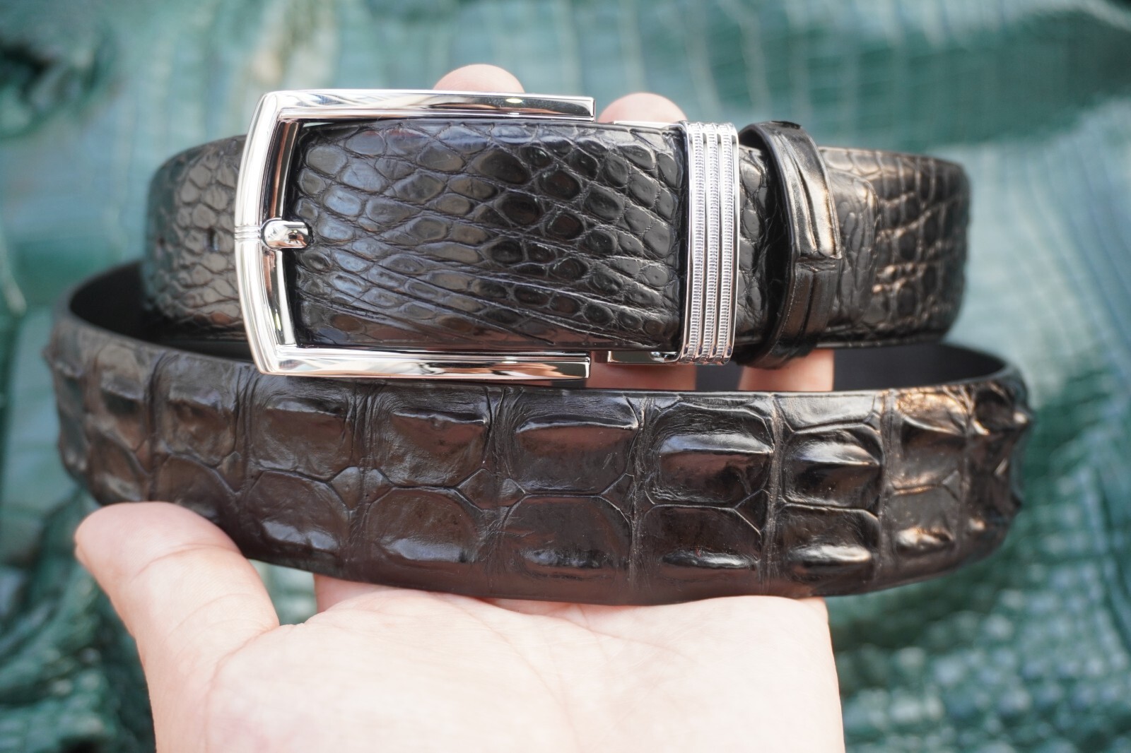 W 1.5 ” – Black Real CROCODILE Hornback LEATHER Skin Men’s Belt #F26