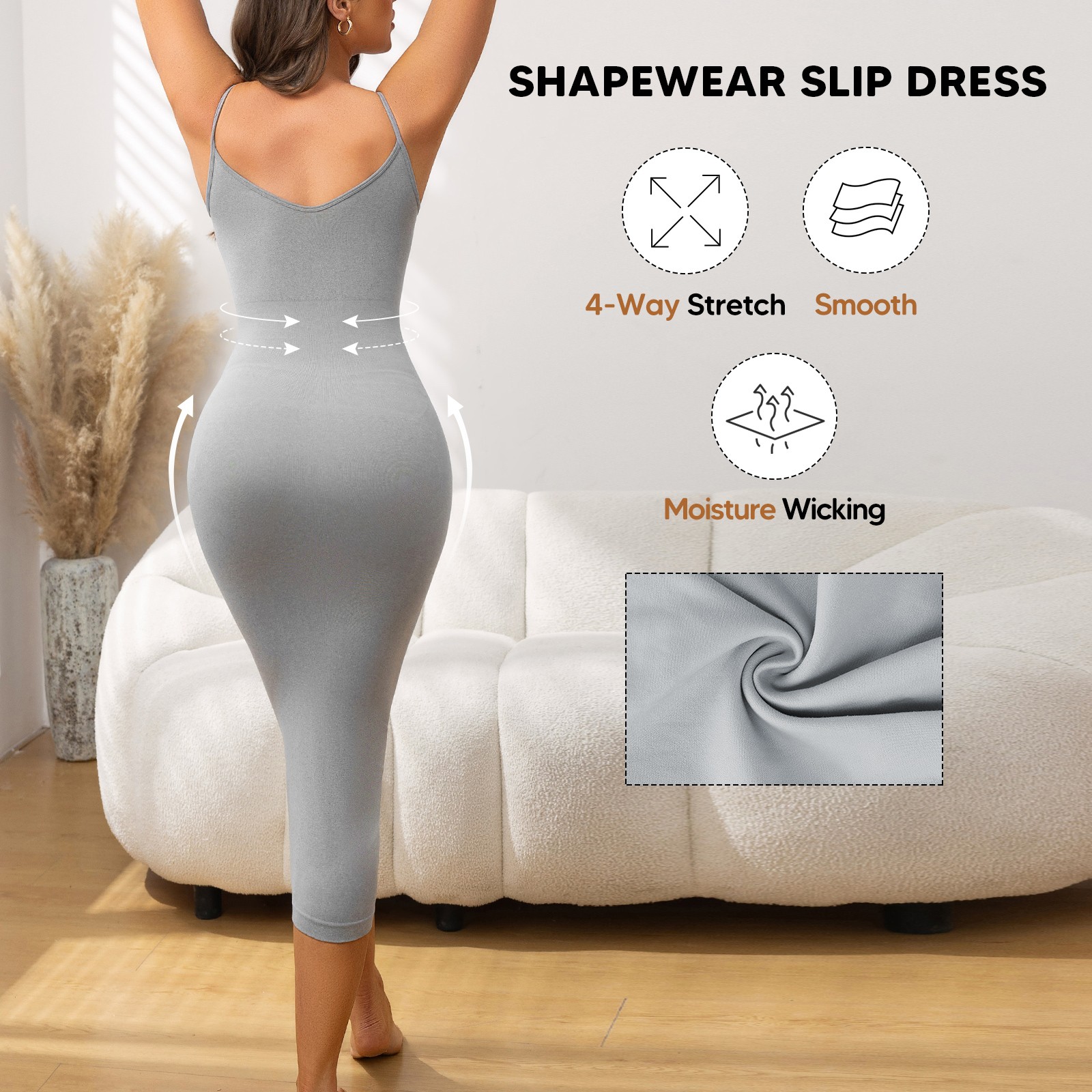 Women’s Tummy Control Midi Dress – Slimming Bodycon Sleeveless Shapewear Evening