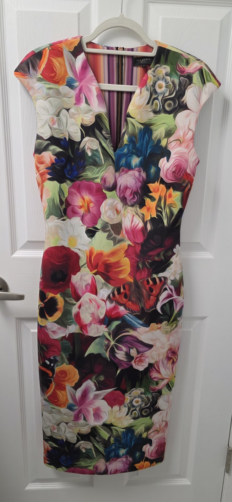 Ted Baker Floral Scuba Bodycon Midi Dress Size 3 Wedding Guest Date Night Spicy