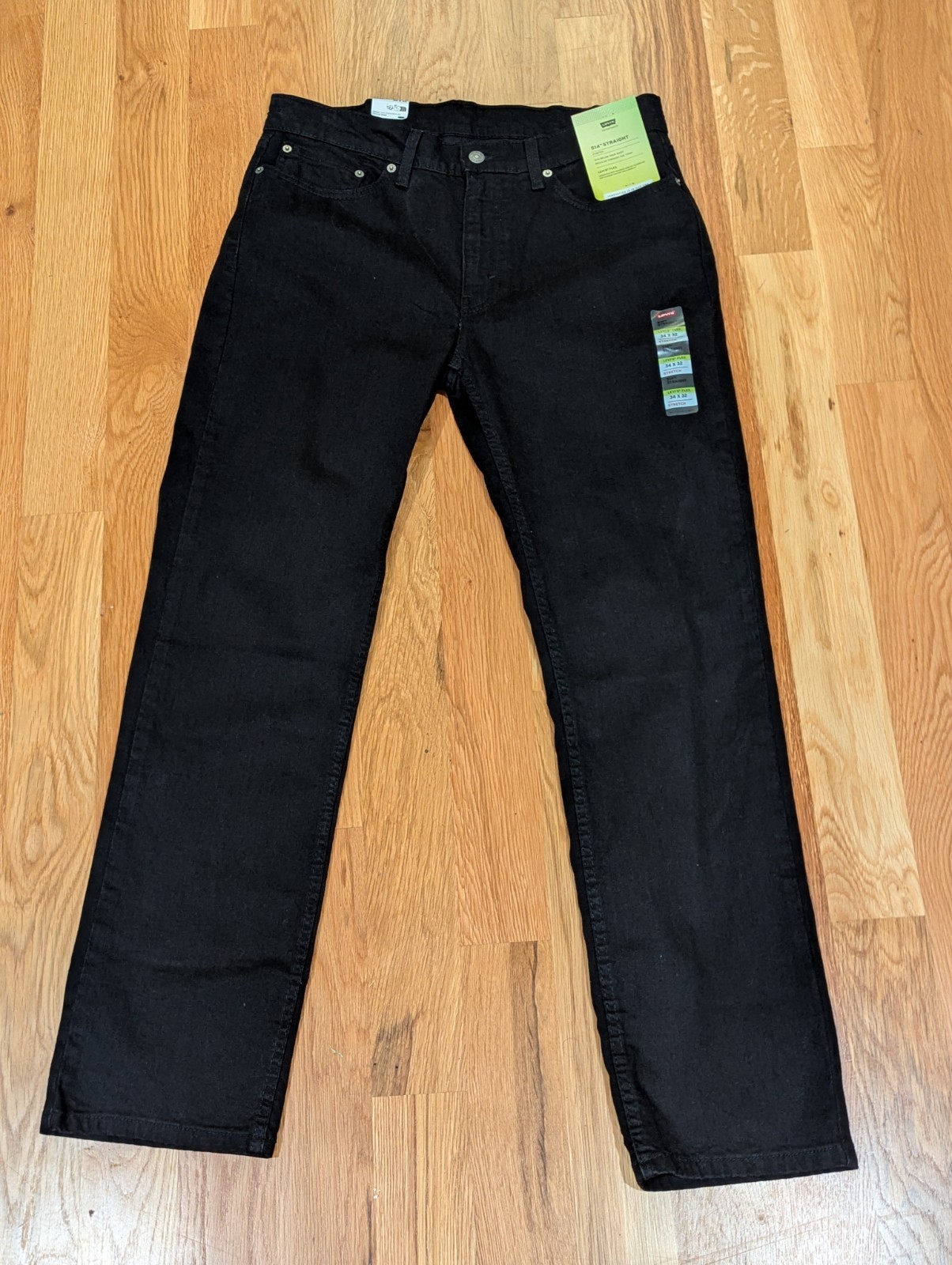 Levi Men’s 514 Black Jeans 34×32 Straight Flex Stretch New with Tags