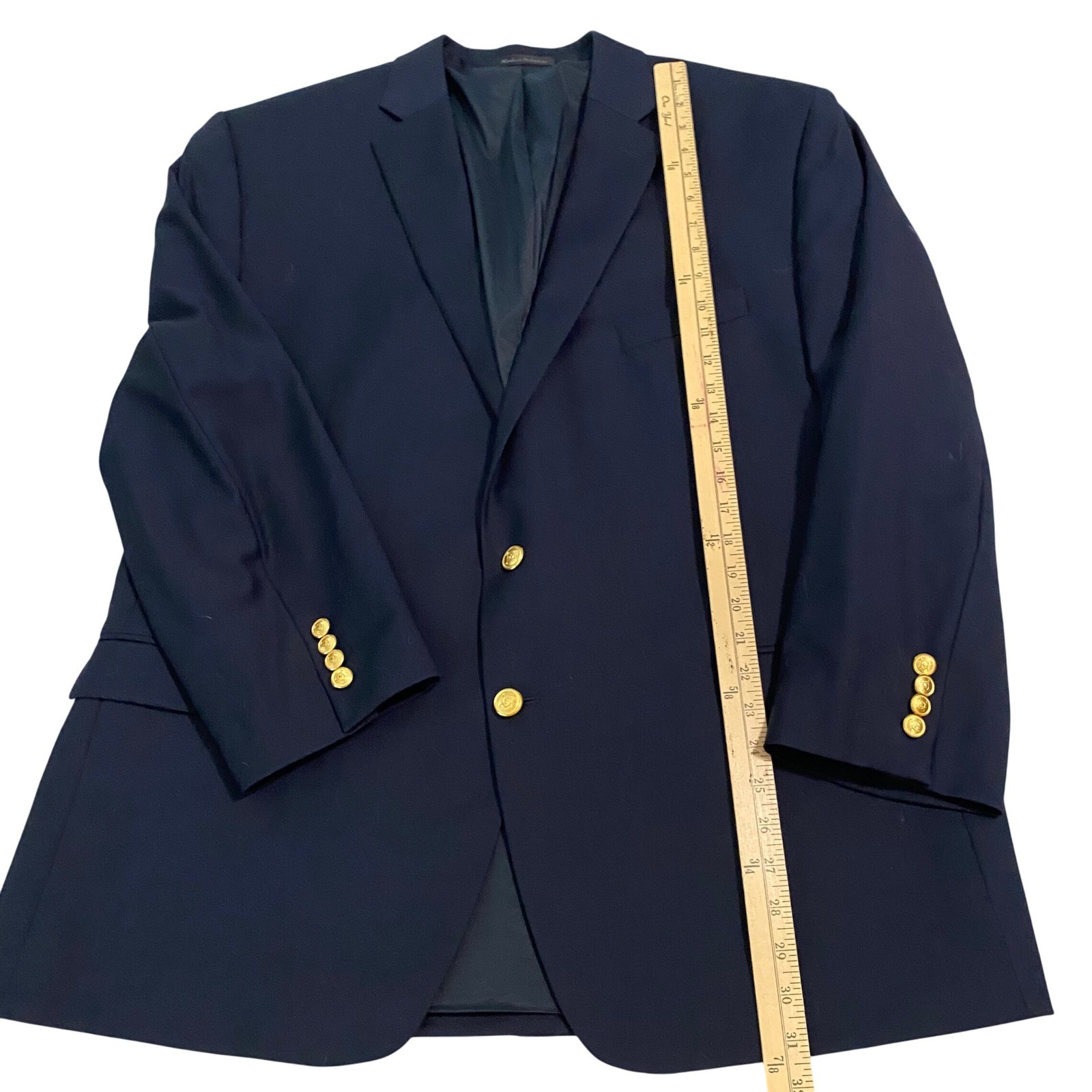 Lauren Ralph Lauren Mens Navy Blue Blazer Gold Crest Buttons Two Button Jacket