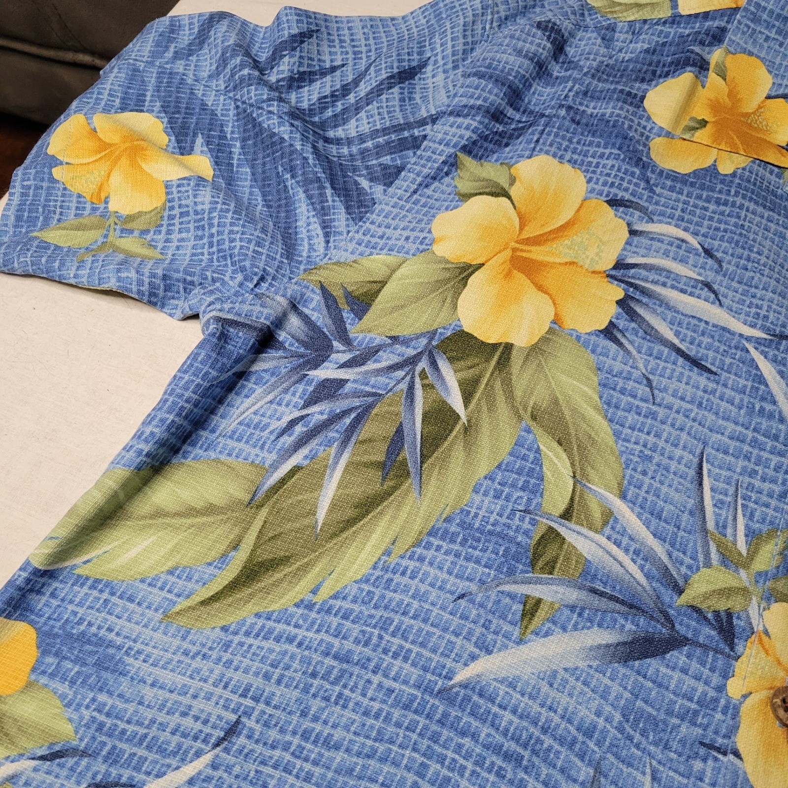 Tommy Bahama Mens Silk Blend Blue Hibiscus Tropical Camp Shirt Large L/G