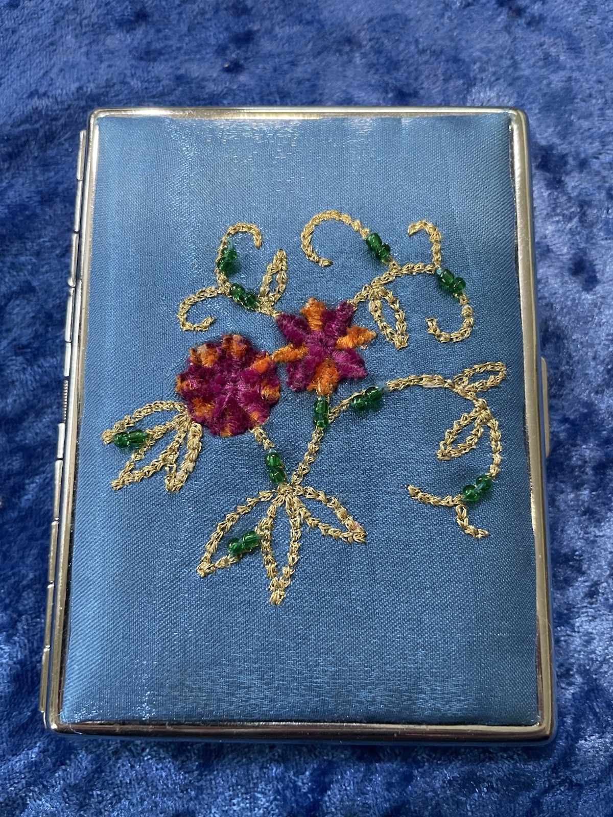 Ladies Vtg. Embellished Cigarette Case. Hand Beaded & Hand Stitched Floral Theme