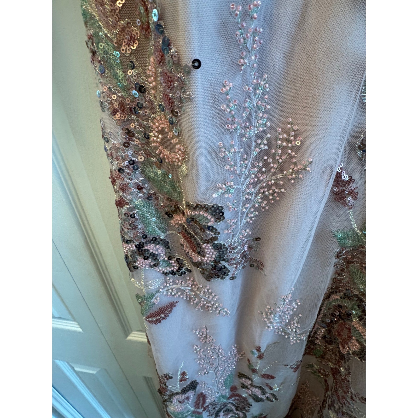 Mac Duggal 67880 Rose Pink Floral Sequin Flutter Sleeve Gown Dress Size 8 NEW