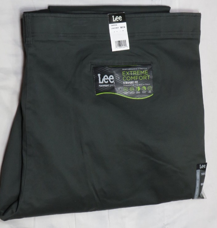 LEE PANT 58×34 CHARCOAL KHAKI EXTREME COMFORT STRAIGHT PERFORMANCE STRETCH NWT
