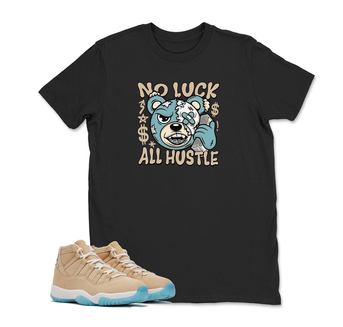 No Luck All Hustle JD 11 H-Town, Shirt to Match, BLACK/WHITE