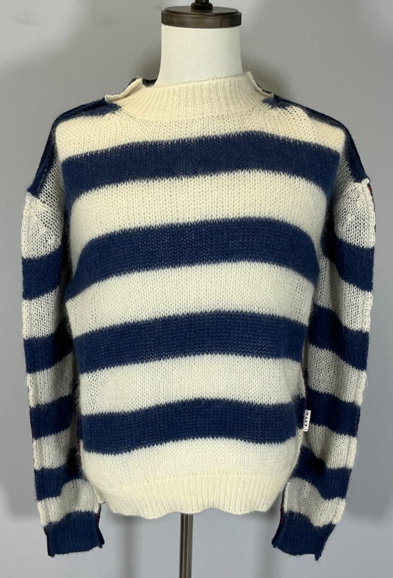 Marni Half-and-Half Men’s Size 46 IT Blue China Striped Sweater NWT
