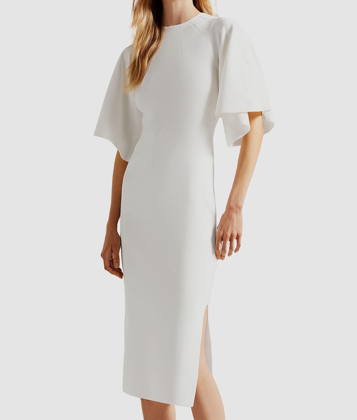 Ted Baker Women’s White Jewel Neck Fluted Elbow-Sleeve Lounia Dress Size 4