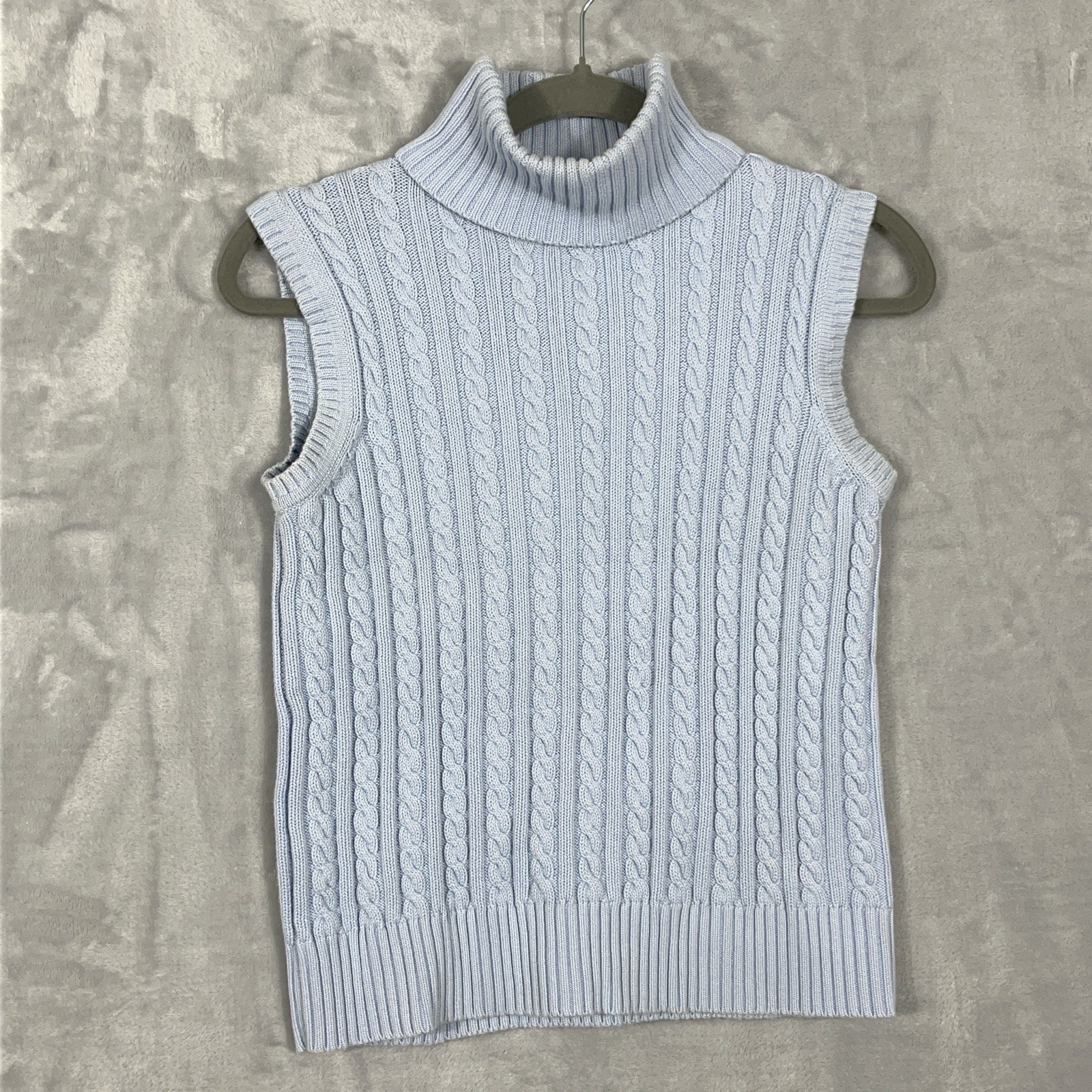Brooks Brothers Womens Cable Knit Turtleneck Sweater Vest S Blue Preppy Career