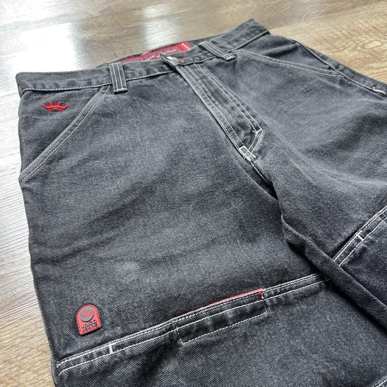 Vintage 90s Made in USA Jnco Faded Black &White Stitching Knee Cargo Pants 31×30
