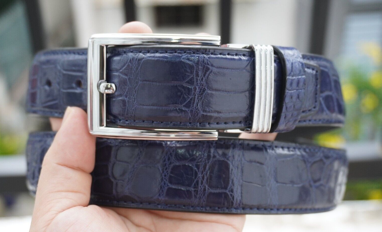 Blue Genuine Alligator CROCODILE Belly Leather Skin Men’s Belt – W 1.3″ #H26