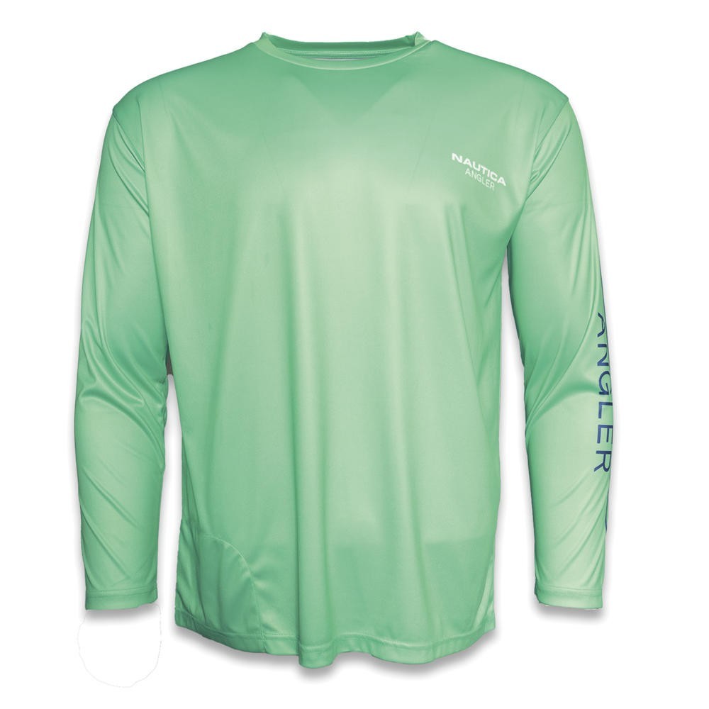 Nautica Angler Green Poly Men’s Performance Long Sleeve Shirt UPF 50+ Size 2XL