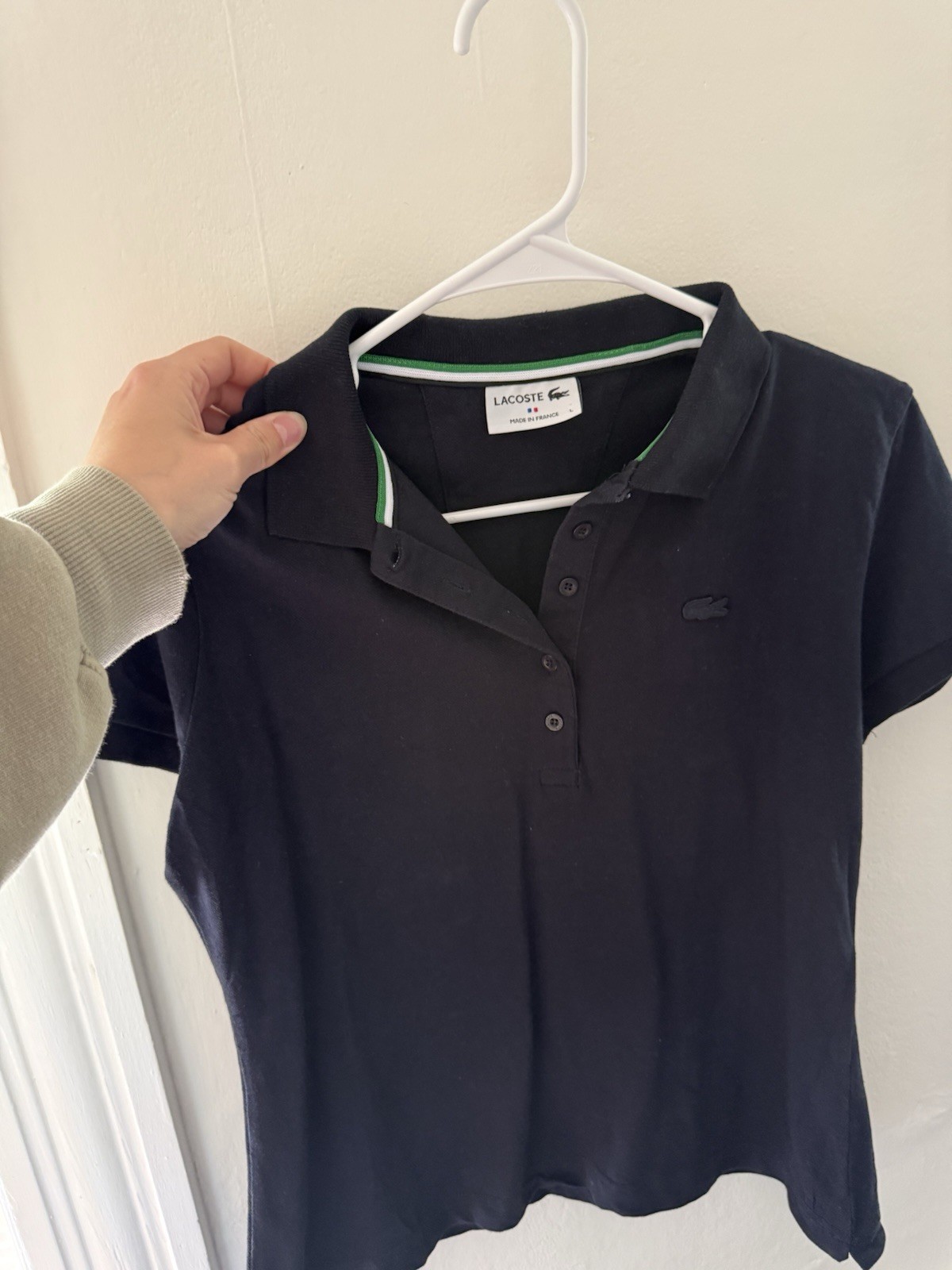 Lacoste Men’s Black Solid Short Sleeve Polo Shirt L Logo Button Made in France