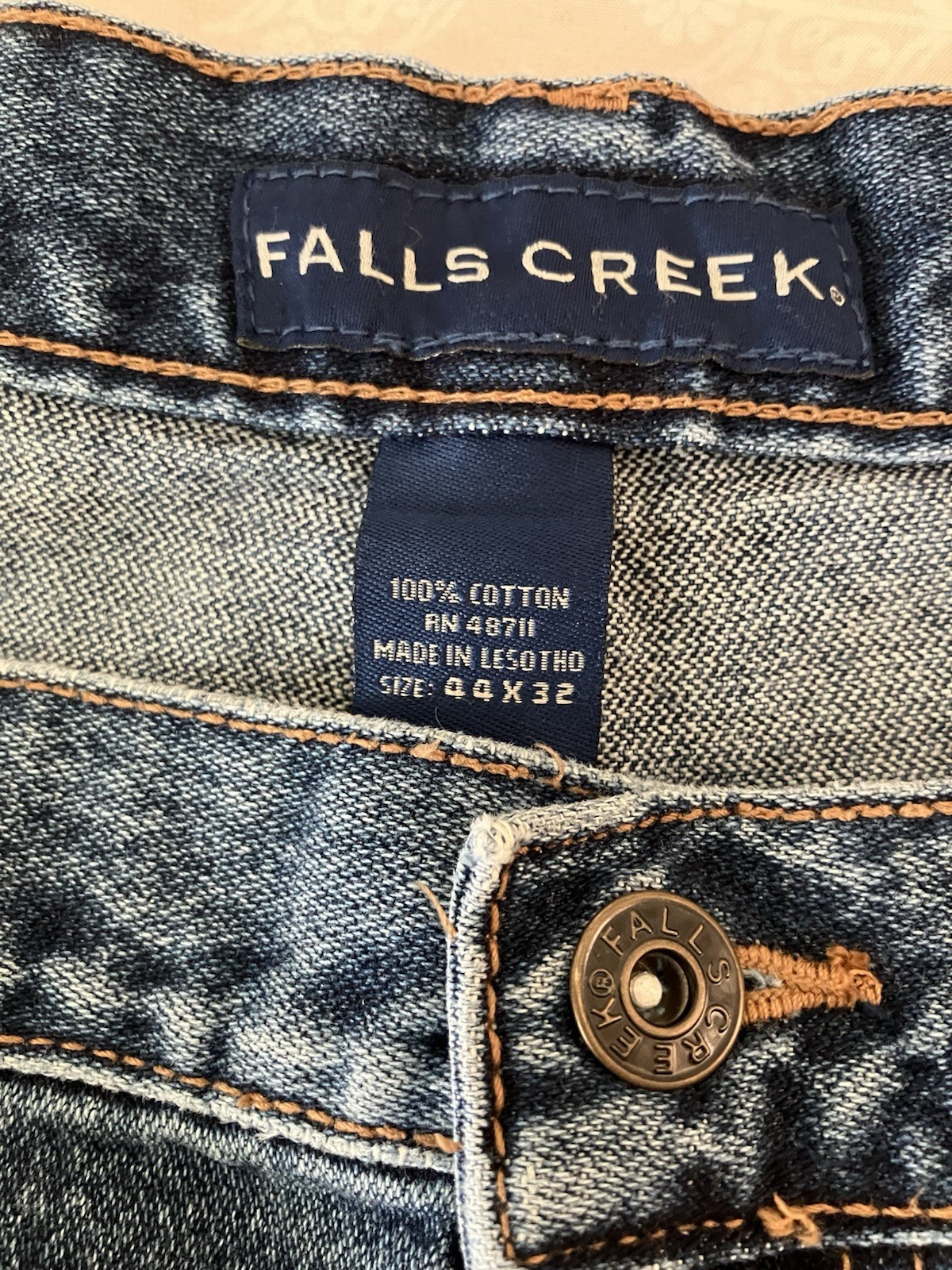 Men’s Falls Creek Denim Jeans Relaxed Fit Size 44×32 Medium Wash Cotton Blend