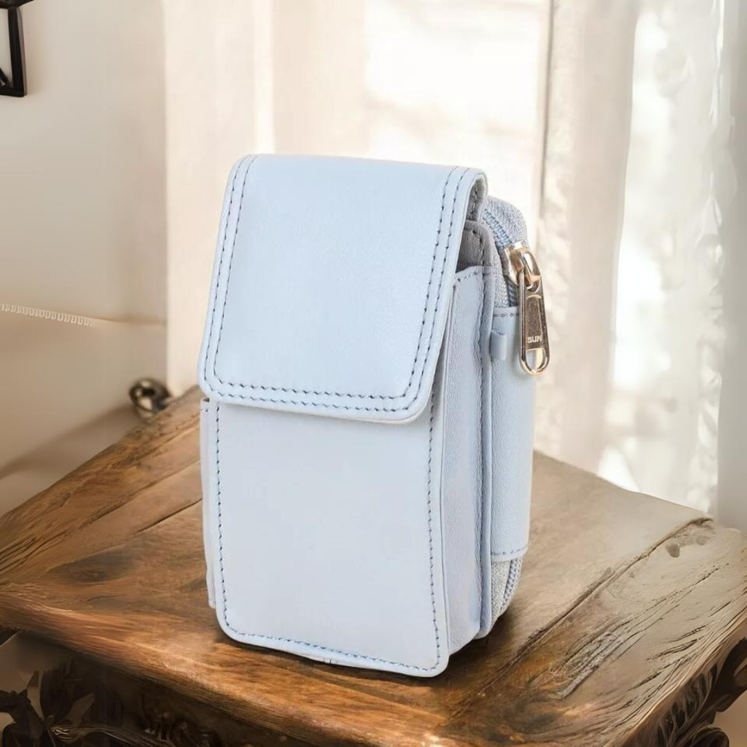 Leatherboss Cigarette Case Lighter holder Attached All Around Zipper SKY BLUE