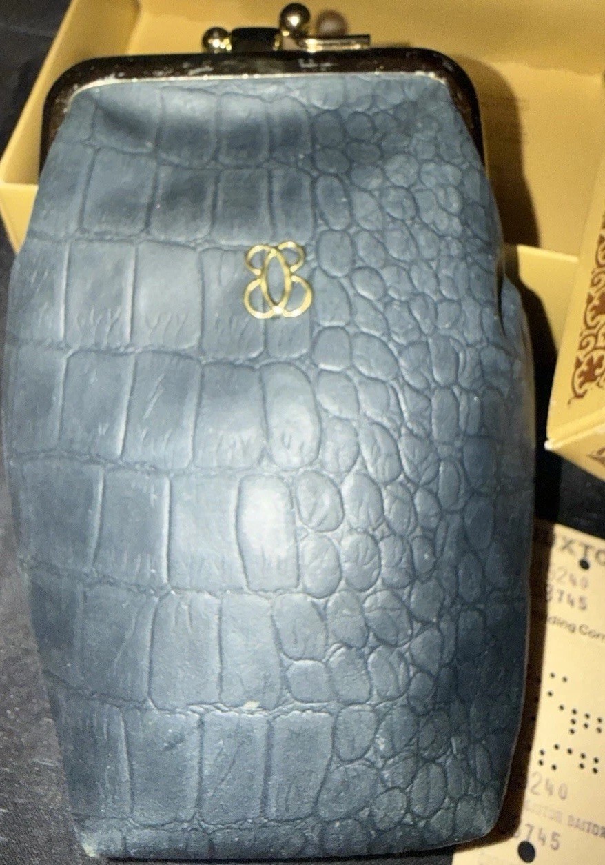 Buxton Navy Leather Crocodile Exterior Cigarette Case NIB Vintage Classic