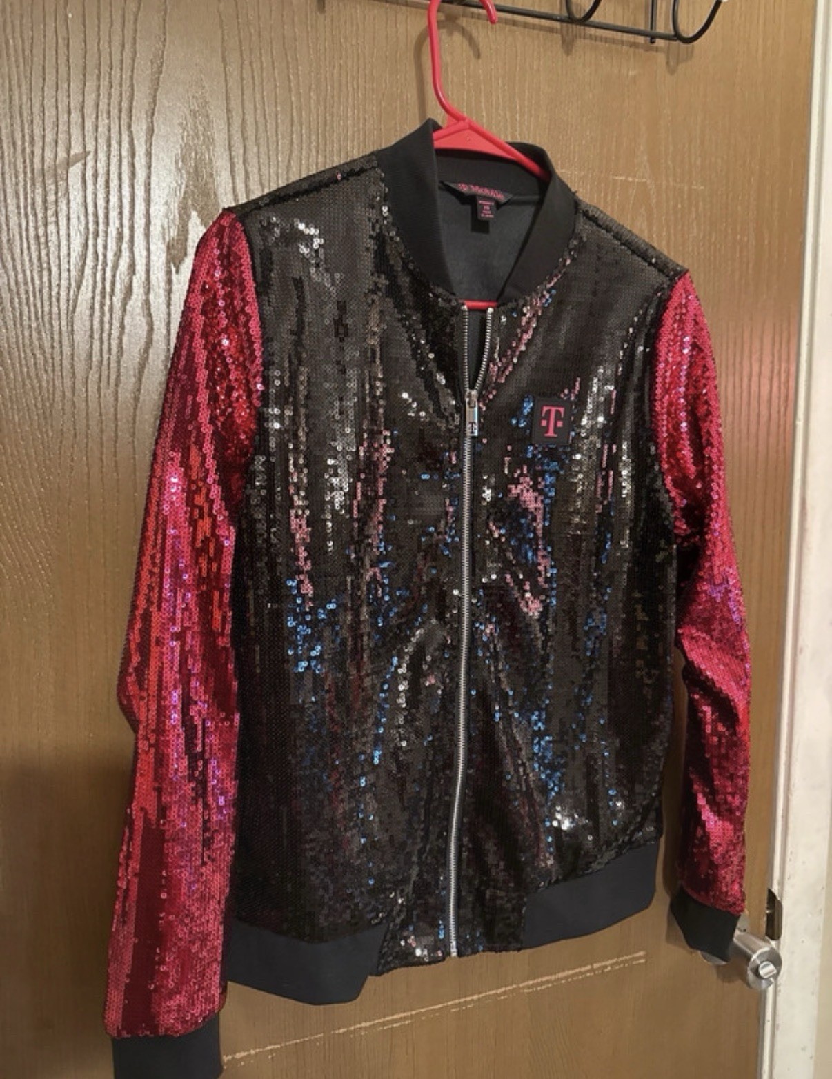 T-Mobile Women’s Bomber Jacket Black/Pink Sequin Accents Full Zip