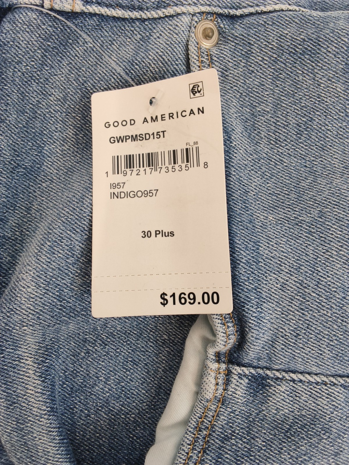 Good American Good Waist Palazzo Wide Leg Jean Womens 30+ (50″x33.5″) NWT #W5061