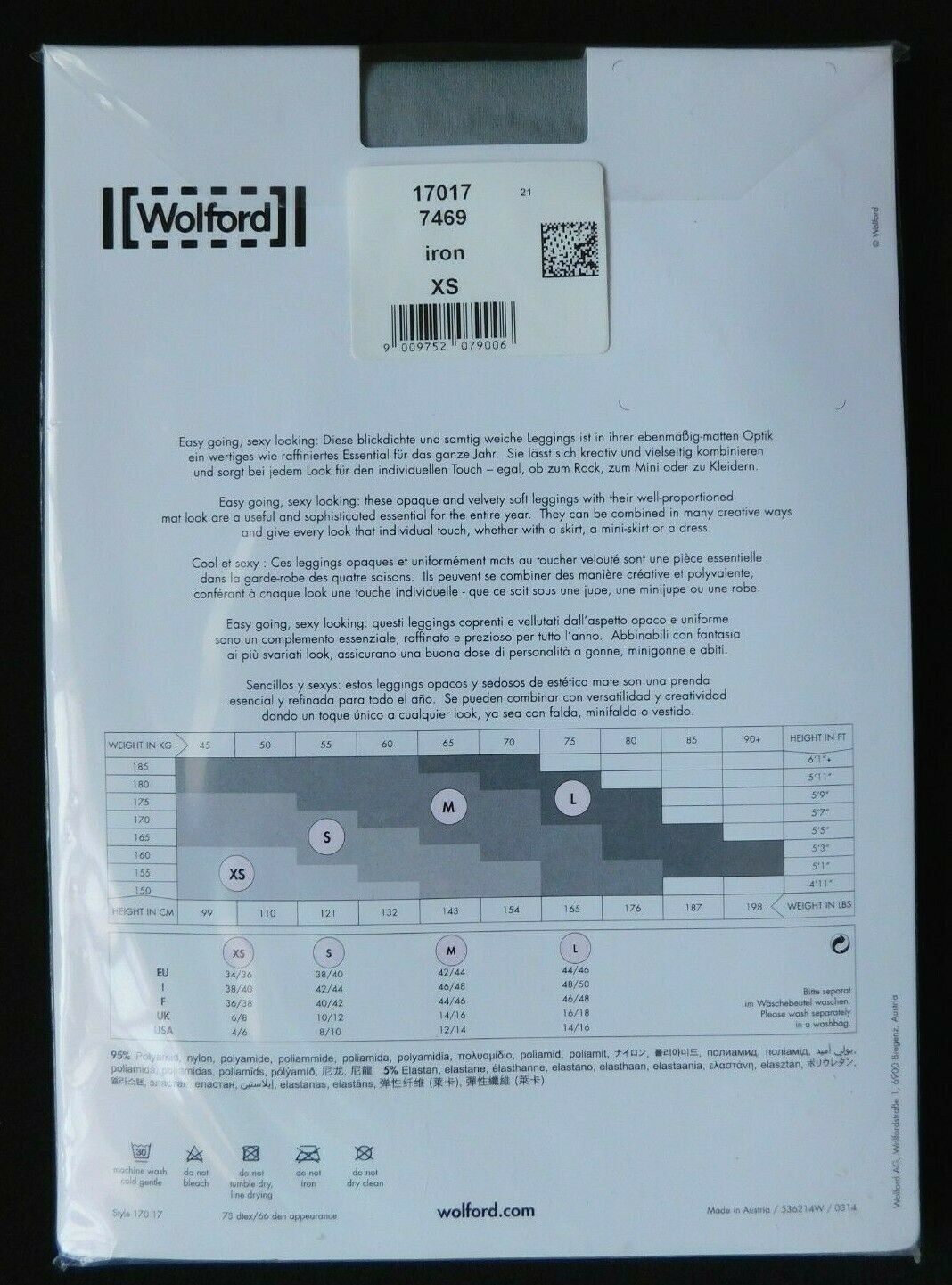 WOLFORD VELVET 66 LEGGINGS SIZE XS, IN IRON (LIGHT GREY), New in packaging