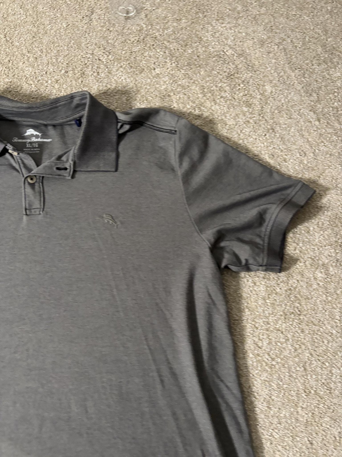Tommy Bahama Polo Shirt Mens XL Gray Tagless Marlin Logo Cotton Blend Knit