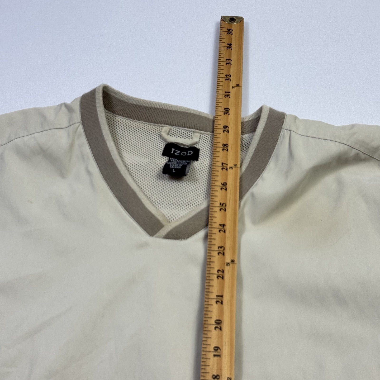 IZOD Golf V-Neck Windbreaker Jacket Short Sleeve Nylon Polyester Beige Men’s L