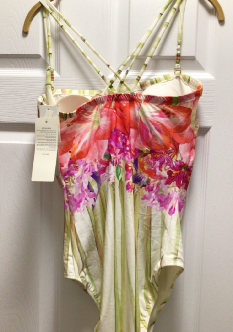 New Gottex Flower Bandeau One Piece Bathing Suit Detachable Straps Sz 14 NWT