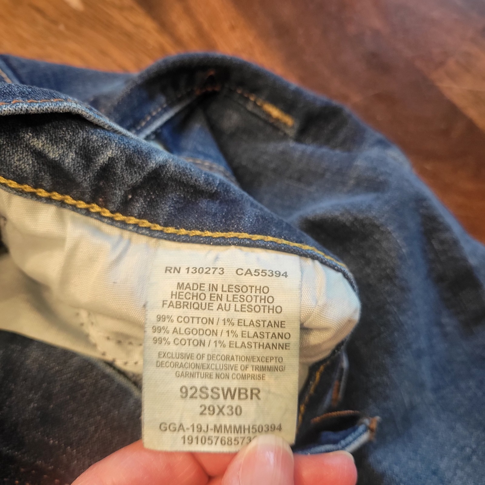 Wrangler Jeans Mens 29×30 Blue Denim Cotton Stretch Logo Slim Fit Straight Leg