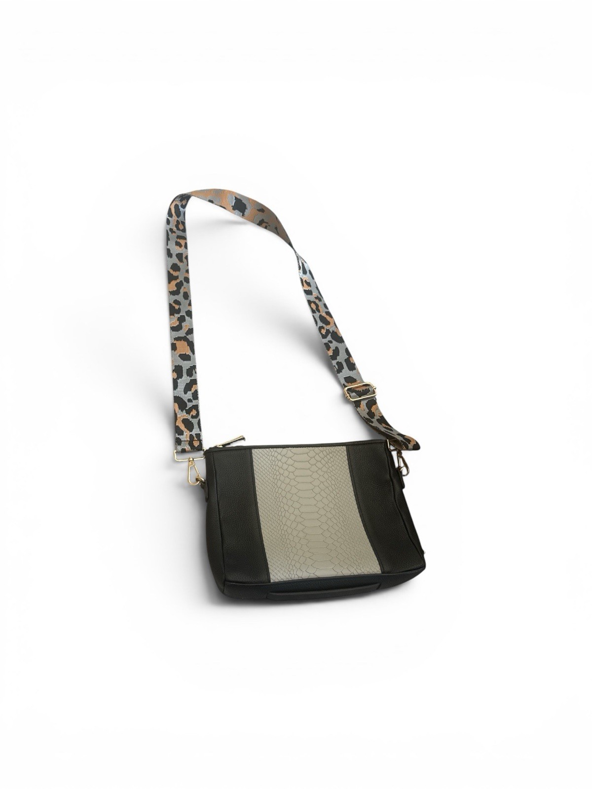 Gigi New York Black Pebble-Grain Leather Crossbody Bag Multicolored Strap