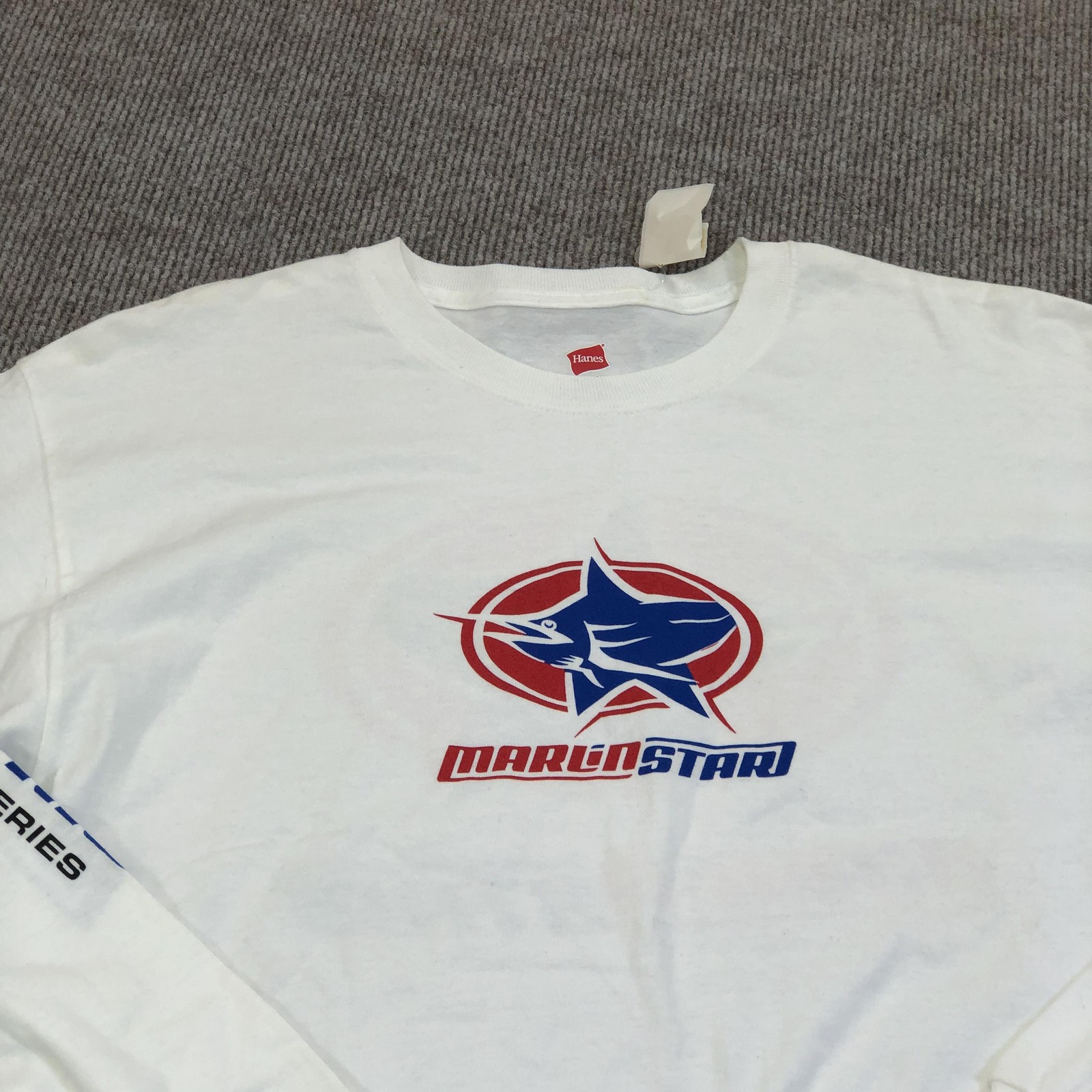 MarlinStar Hanes Shirt Mens Medium White Long Sleeve Graphic Tee Tagless Fish