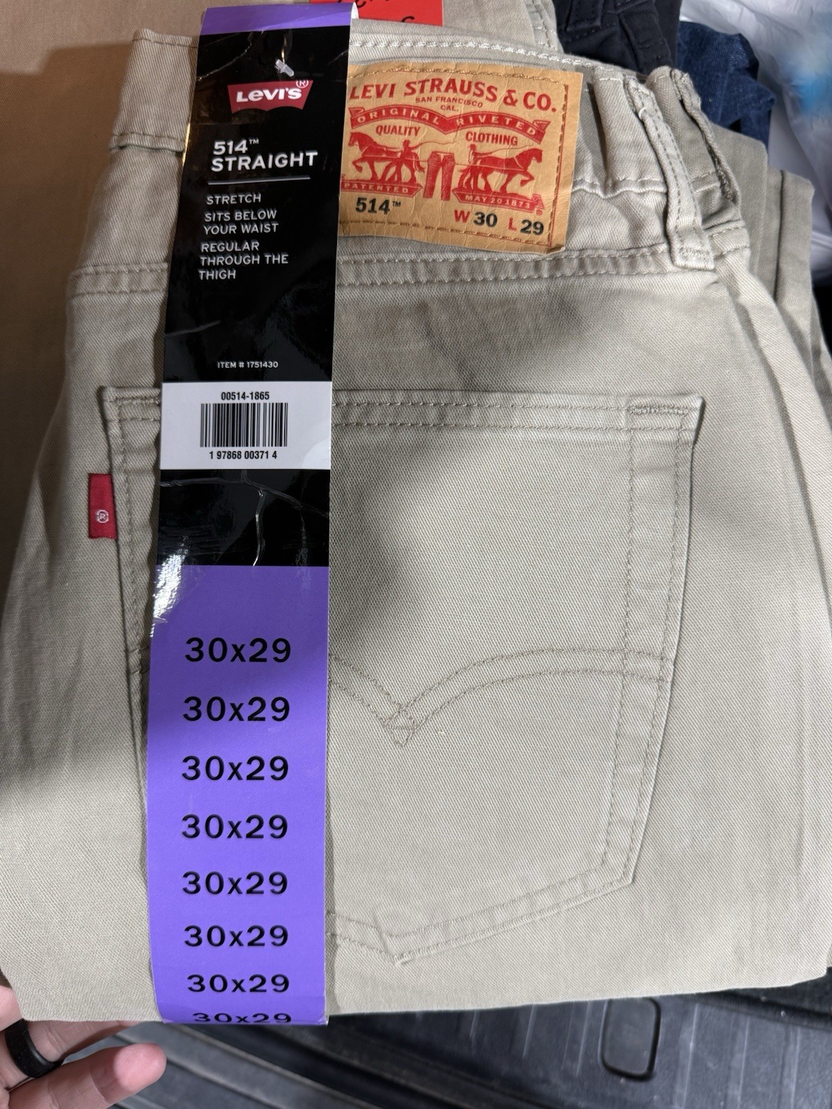 Levi’s 514 Men’s Straight Fit Jeans NEW 30×29 Khaki Stretch NWT