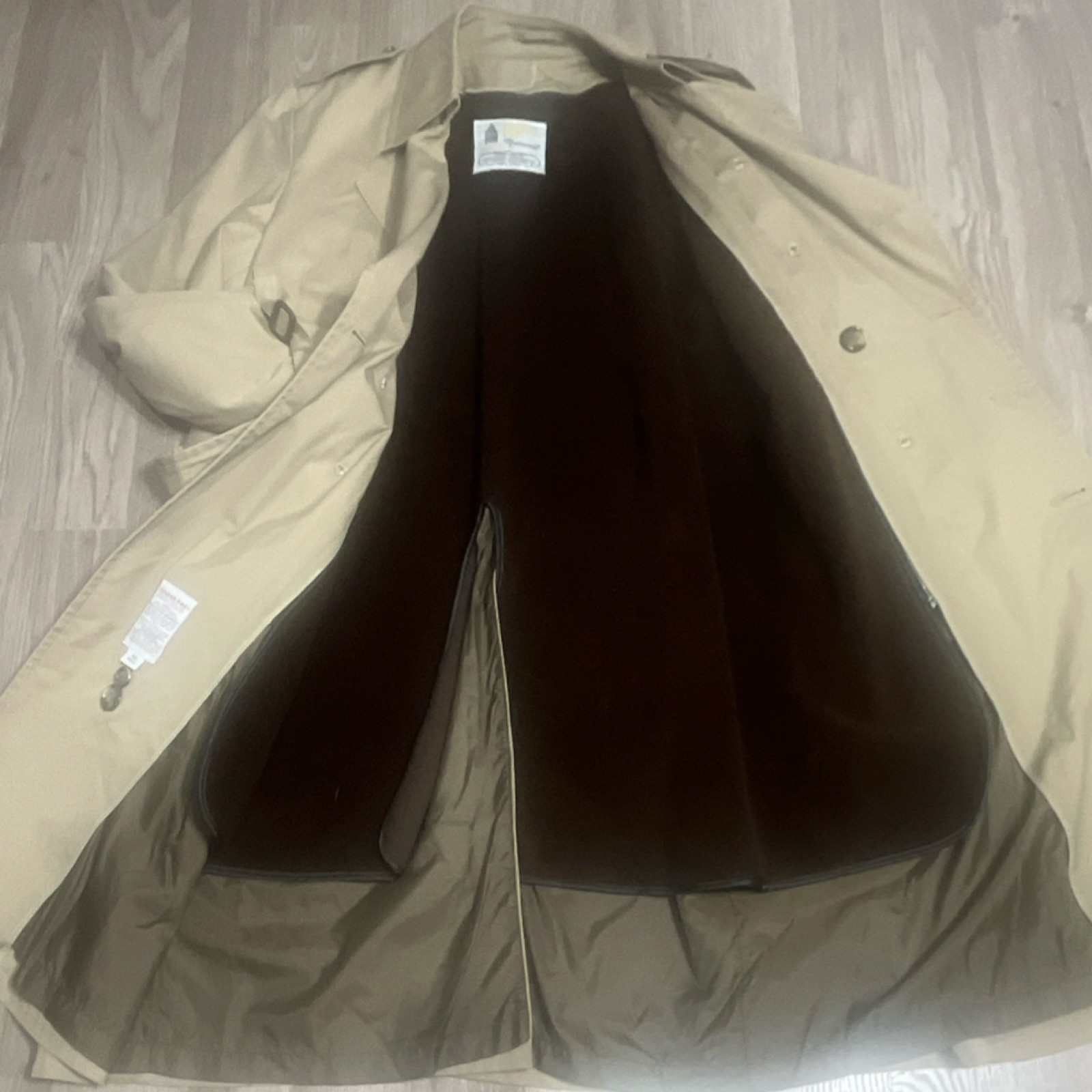 London Fog Men’s Khaki Trench Coat Button Belt Removable Liner Long Size 42