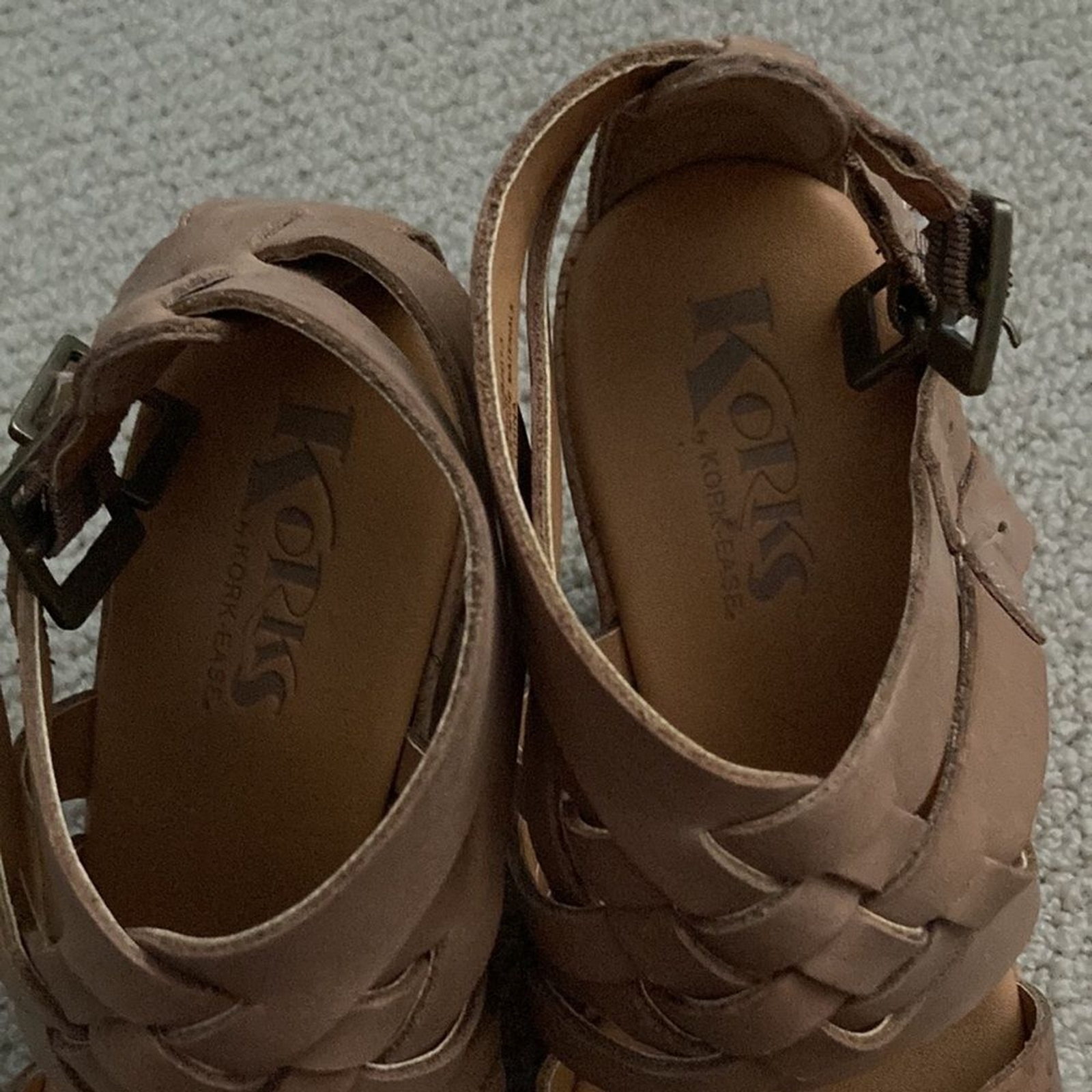 Korks by Kork-Ease Platform Cork Leather Tan Strappy Wedges High Heels Sz 8 EUC