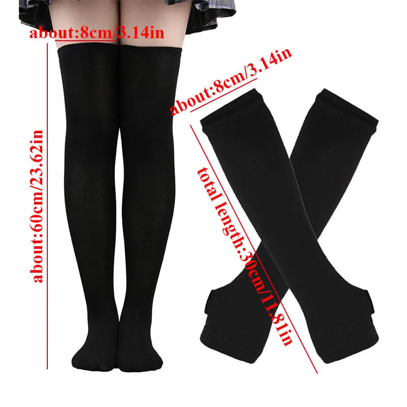 1 Set Women Girls Over Knee Long Stripe Printed Thigh High Cotton Socks Arm