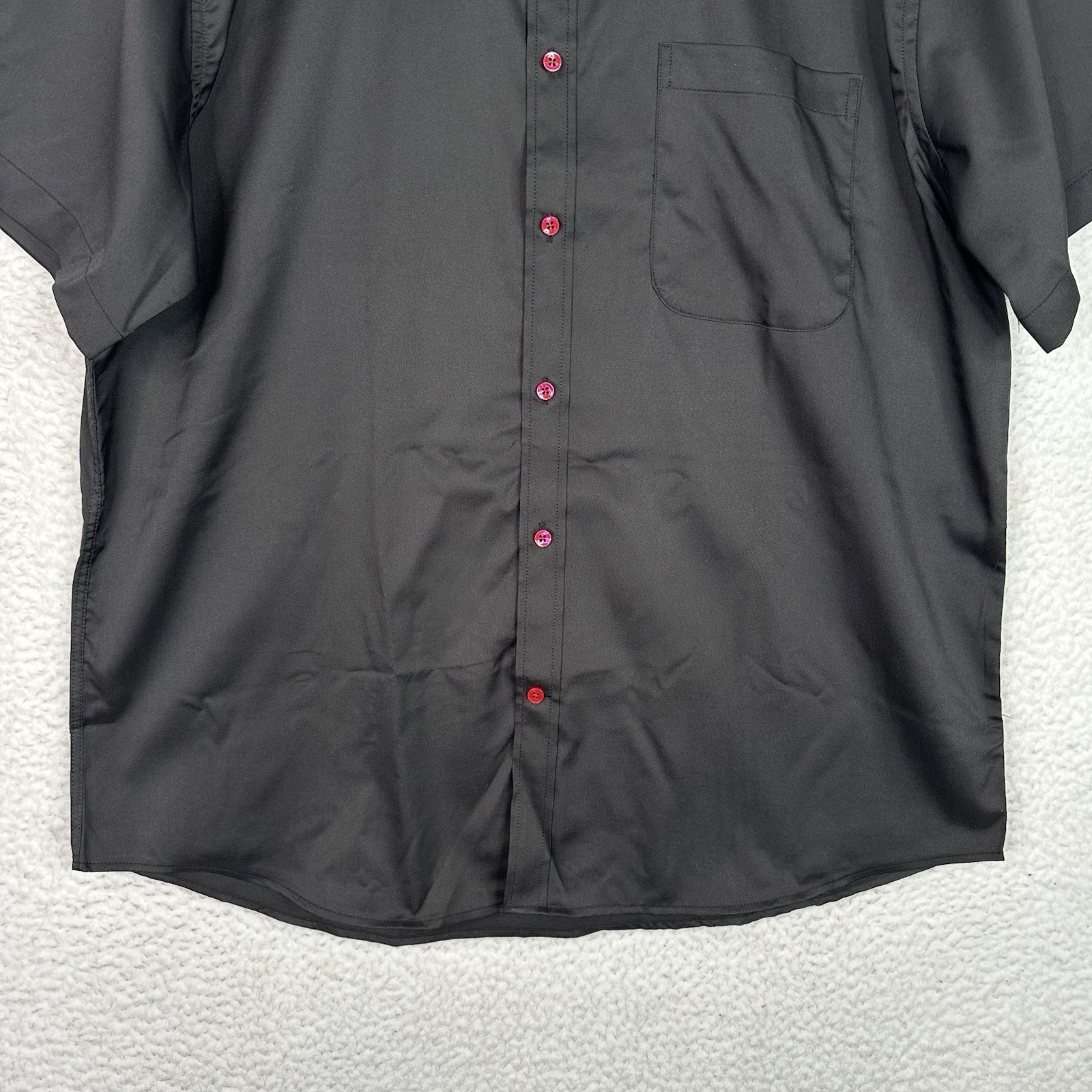 Flex Luxury Collection Button Up Shirt Mens Black XL Short Sleeve Red Accents
