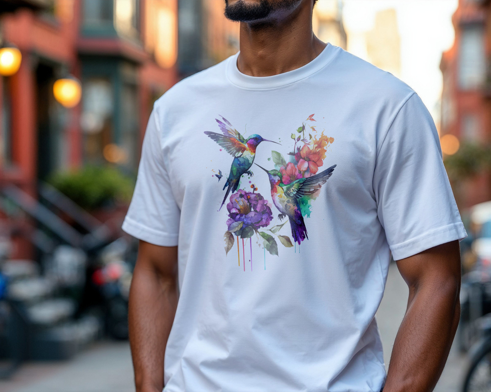 Watercolor Hummingbird Shirt – Colorful Floral Bird Art Tee A448