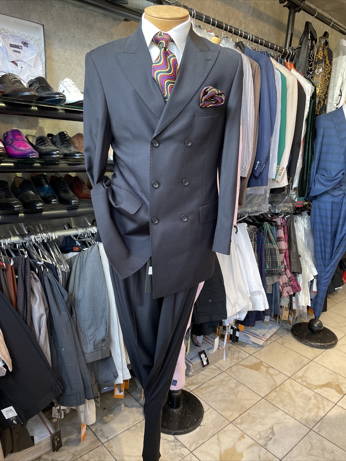 NWT Men’s Black Double Breasted Suit Apollo King Size 48L
