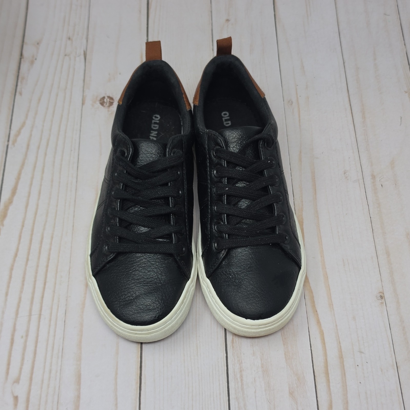 Old Navy Unisex Kids Faux Leather Low Top Lace-Up Sneakers Black/Brown US 2