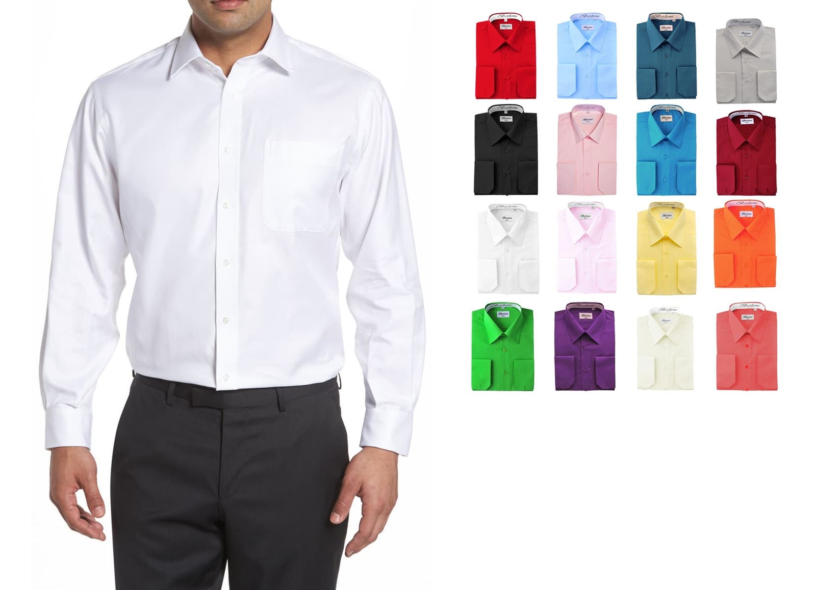 BERLIONI MEN’S PREMIUM CLASSIC FRENCH CONVERTIBLE CUFF LONG SLEEVE DRESS SHIRT