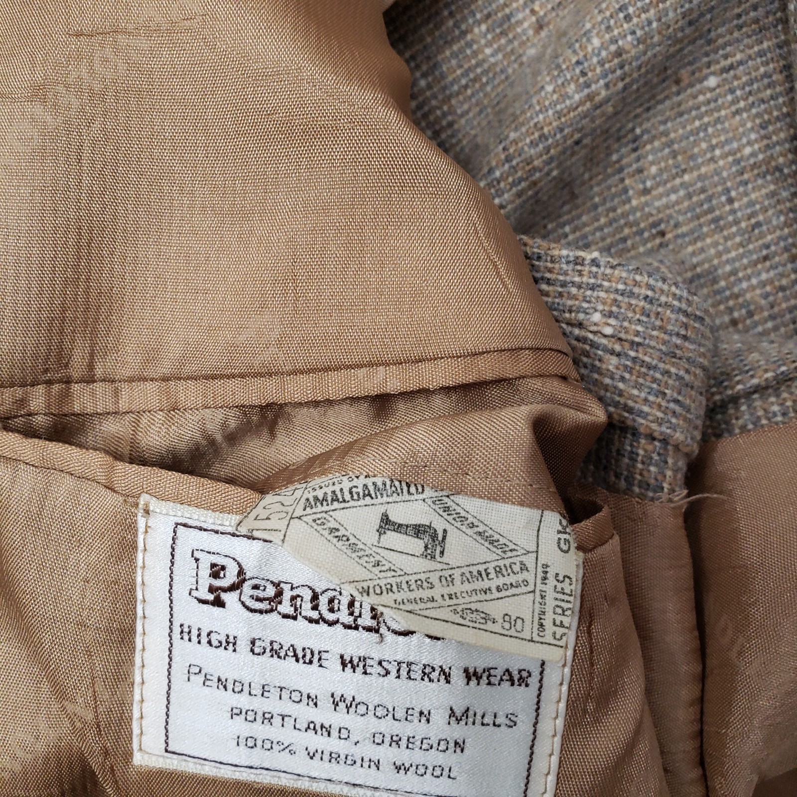 Vtg Pendleton Blazer Mens 42 Tan Wool 100% Two Button Western Sport Coat 60s 50s
