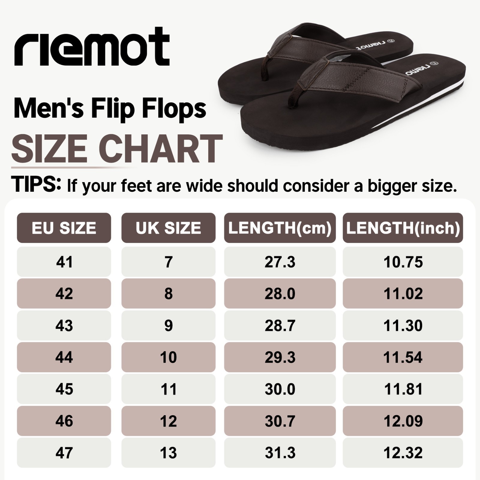 riemot Mens Flip Flops Arch Support Comfortable Summer Beach Thong Sandals
