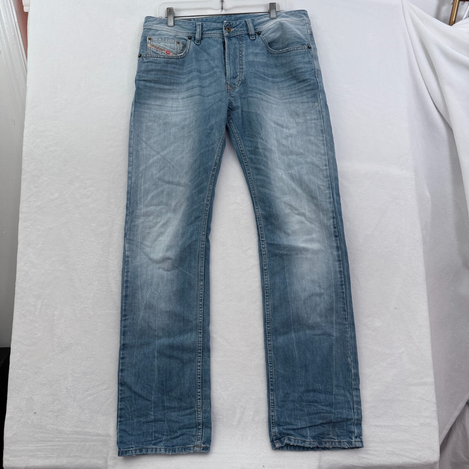 Diesel Larkee Jeans Mens 32×32 (34×33) Blue Regular Straight Leg Whisker 0827F