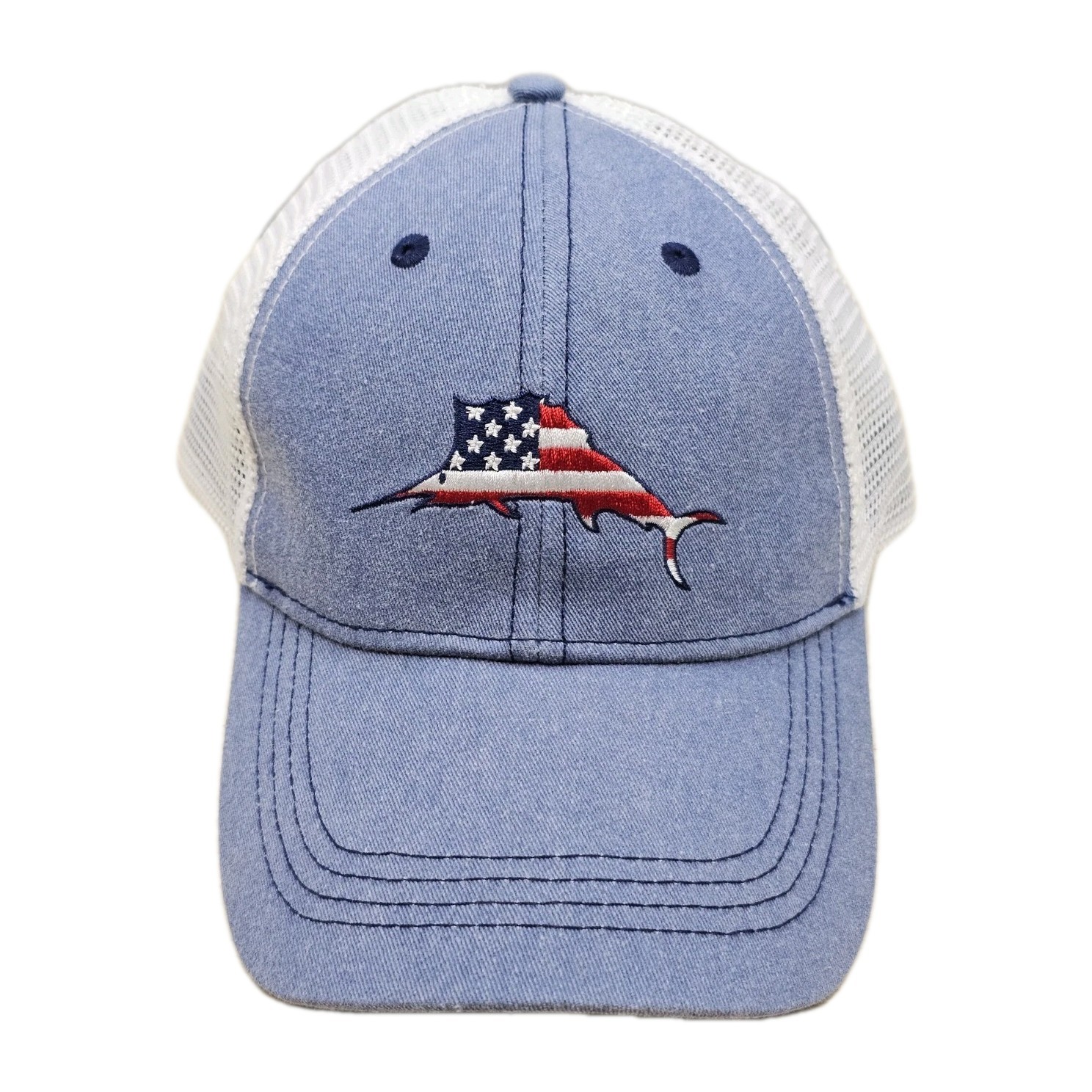 Tommy Bahama Island Life Trucker Hat Marlin USA Flag Strapback Mesh