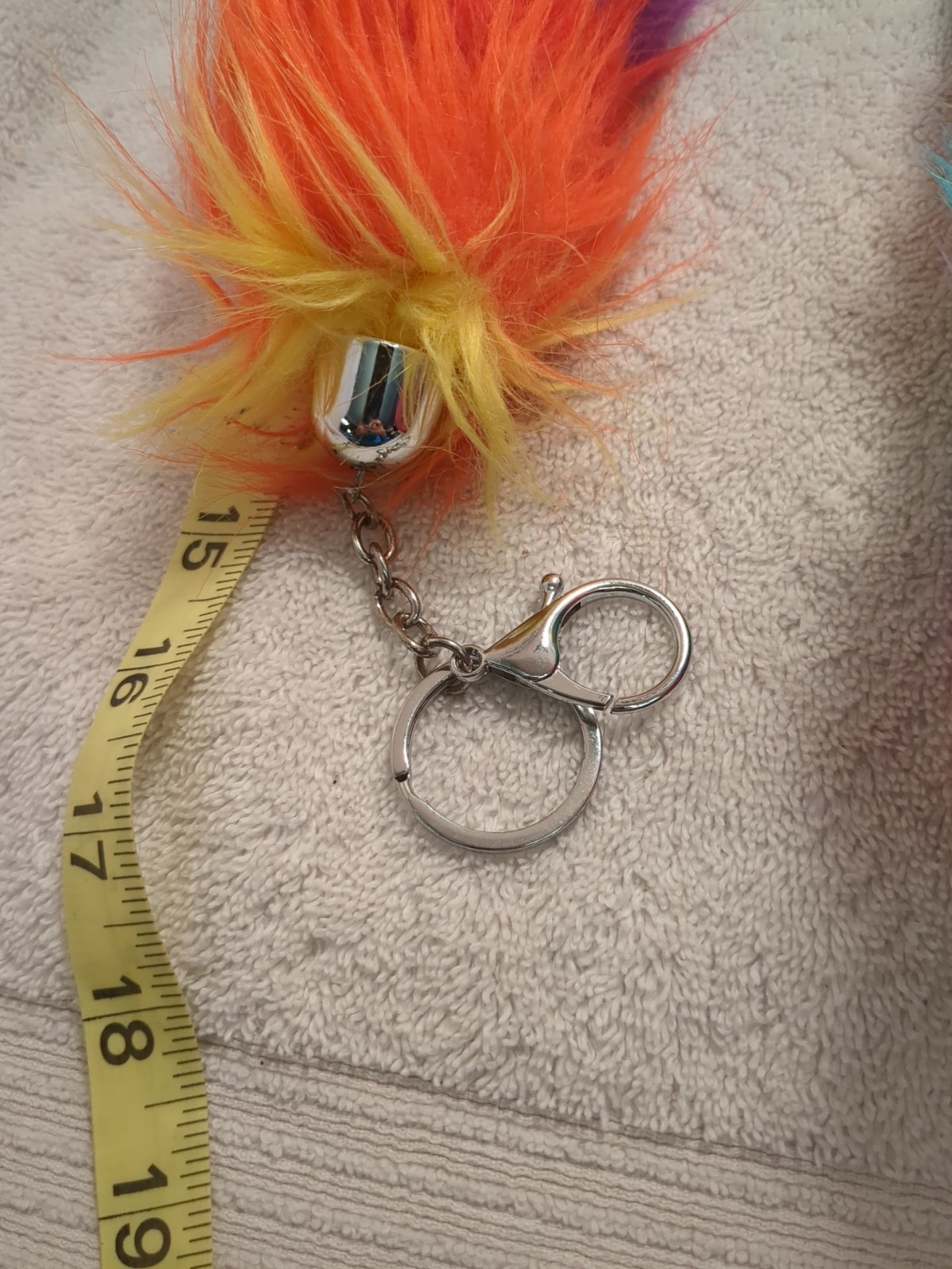 RAINBOW STRIPES GAY PRIDE 16″ FAUX FOXTAIL KEYCHAIN/CLIP, White Bunny Tail Lot