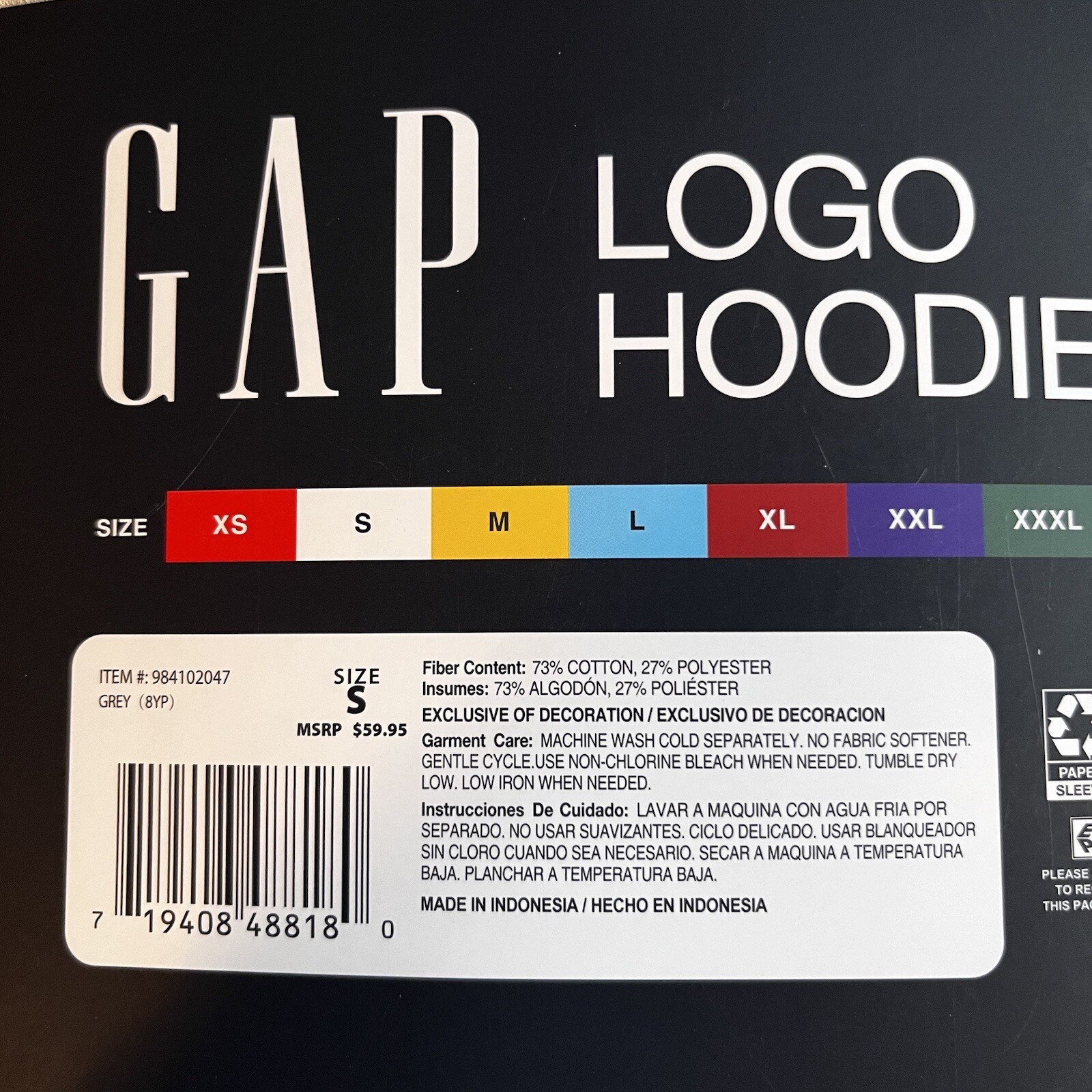 GAP Unisex Super Soft Long Sleeve 1969 Logo Pullover Hoodie Grey Size S NWT!