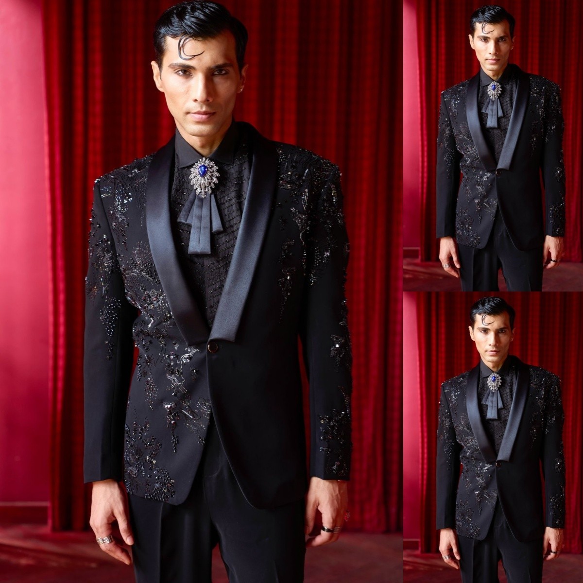Beading Sequined Men’s Suits 2PCS Black Graduation Ball Jacket Birthday Party