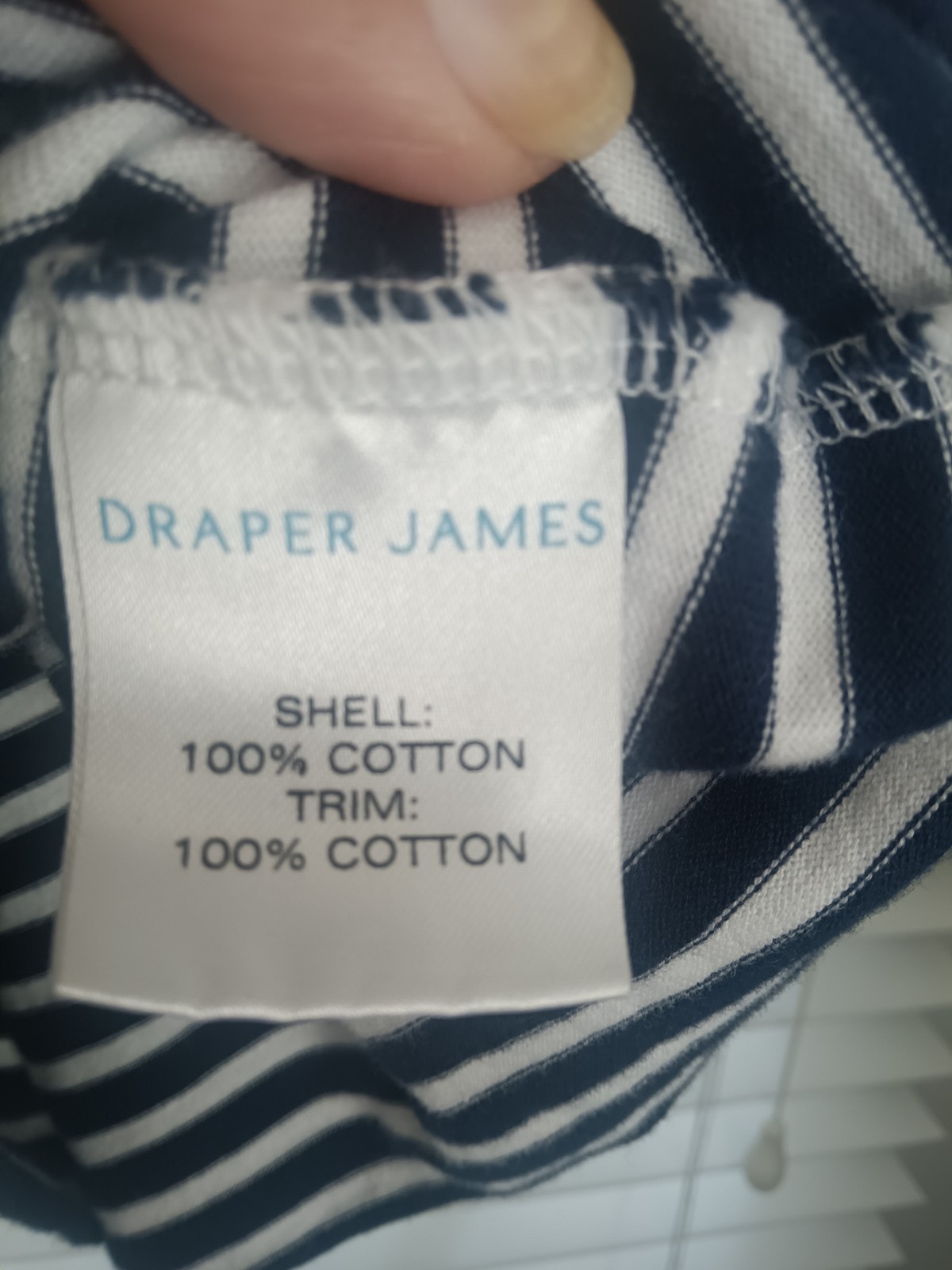 Draper James Navy White Striped V-Neck Button Short Sleeve Cotton T-Shirt Size L