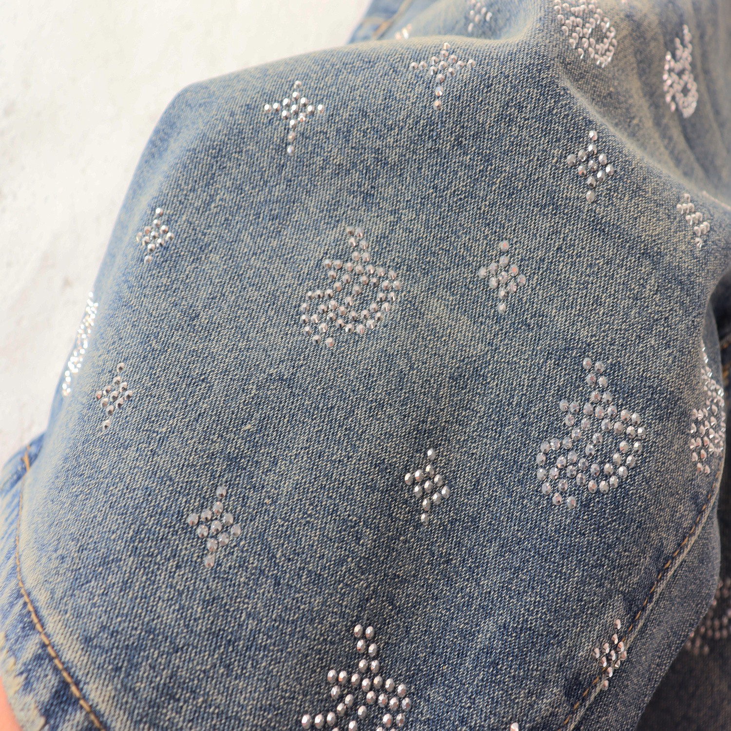 Men’s Purple Fashion Rhinestone Paisley Brand Denim Shorts Straight Jorts Jeans
