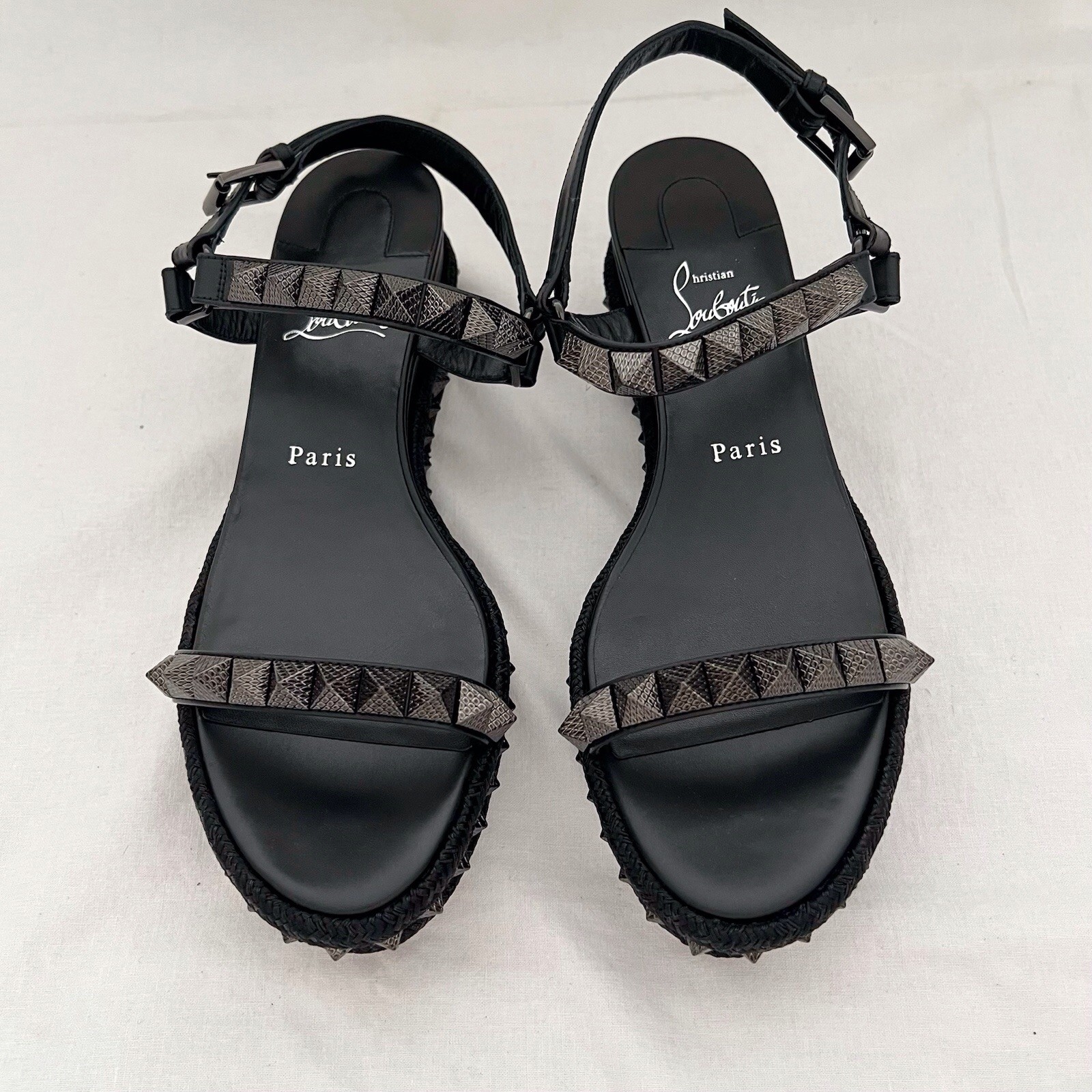Christian Louboutin Kid Laminato Satin Pyraclou 60 Platform Sandal Sz 38